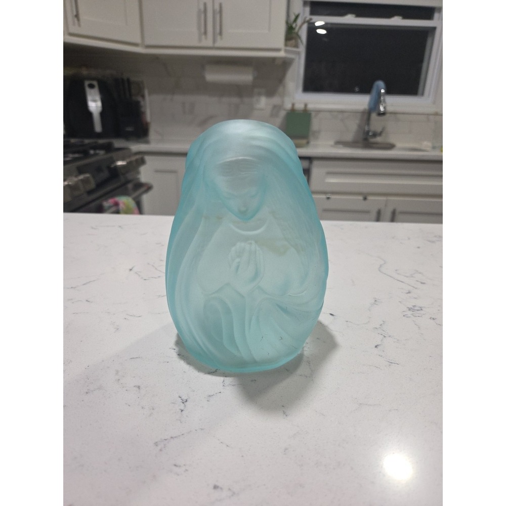VTG Fenton Blue Satin Madonna Prayer Candle Light Lamp